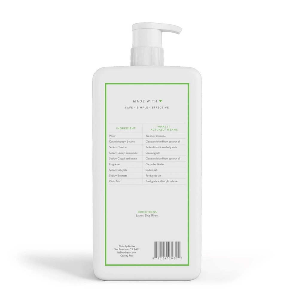NEW Native Body Wash, Cucumber & Mint - 36.00 fl oz with Pump Free Gift - Picture 3 of 7